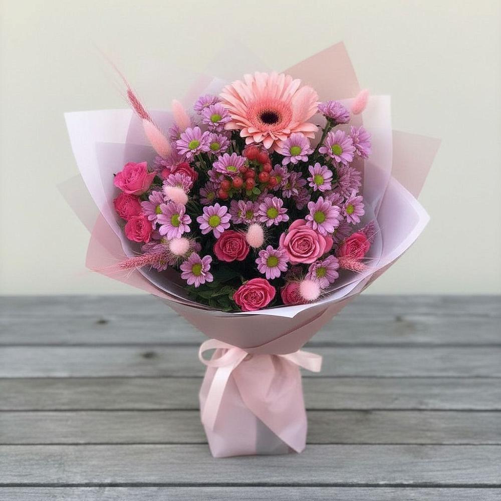 Букет цветов из: Розы, Герберы и Хризантемы в Радице-Крыловке