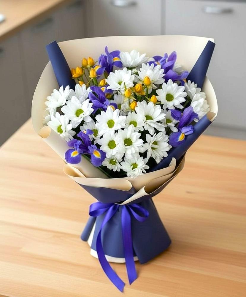 Букет цветов из: Розы, Ирисы и Хризантемы в Радице-Крыловке