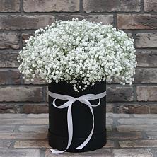 Цветочная композиция из Гипсофила в шляпной коробке в Радице-Крыловке