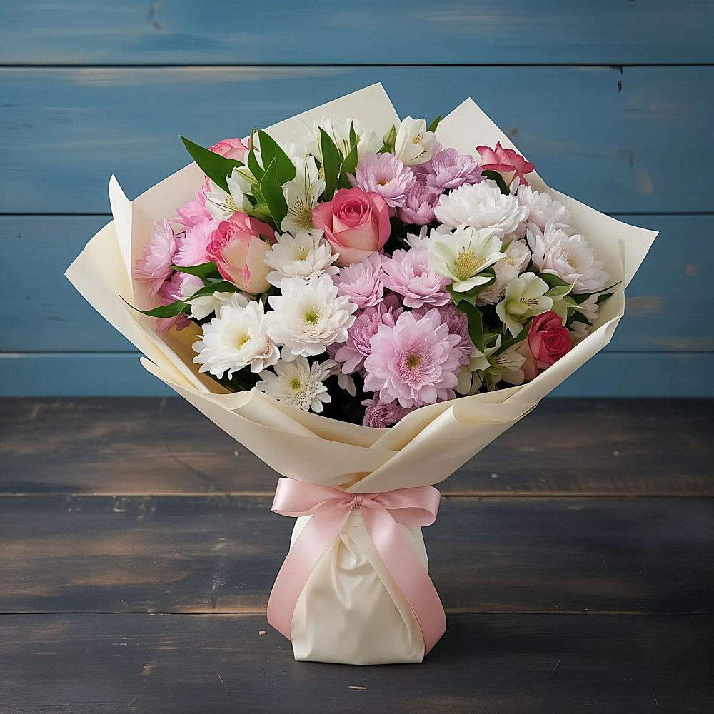 Букет цветов из: Хризантемы, Альстромерии и Розы в Радице-Крыловке